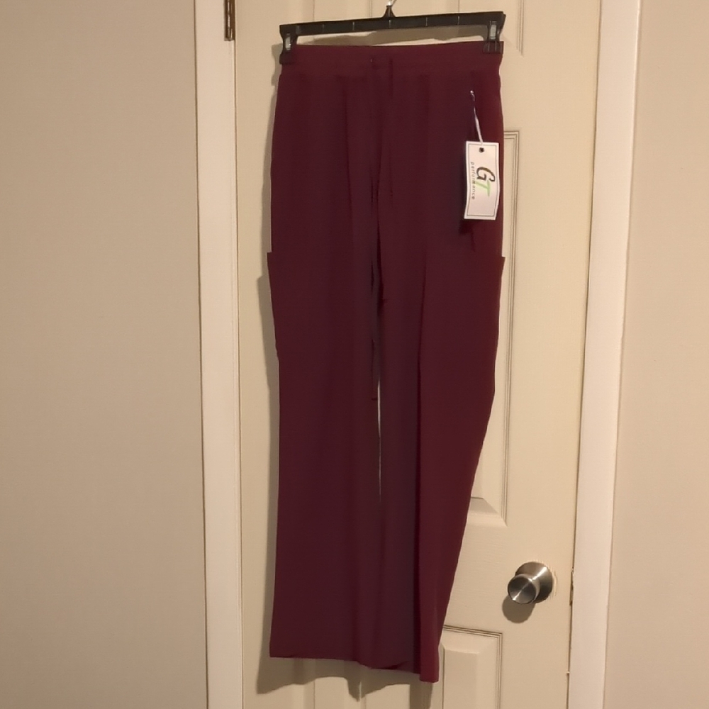 #313 GT Performance Burgundy Scrub Pants Women’s Small S Stretch Pull-On Elastic